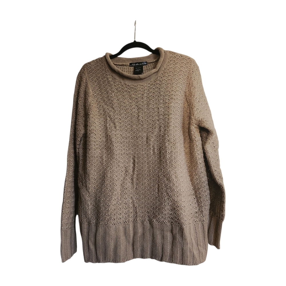 United States Sweaters XL Tan  Mock Neck Pullover Knit Sweater 100% Acrylic Boho